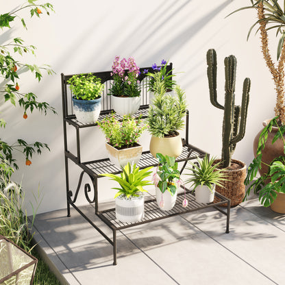 3-Tier Plant Stand Corner Plant Shelf Stair-Style Plant Stand for Pots Indoor and Outdoor 73x66x85 cm Black