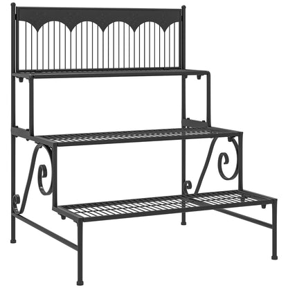 3-Tier Plant Stand Corner Plant Shelf Stair-Style Plant Stand for Pots Indoor and Outdoor 73x66x85 cm Black