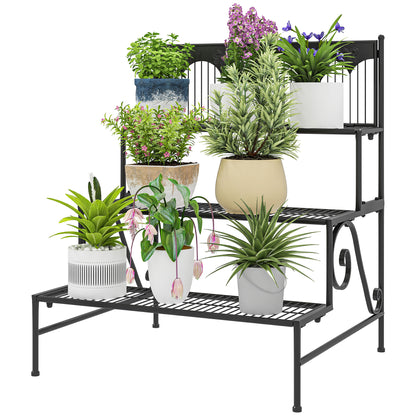 3-Tier Plant Stand Corner Plant Shelf Stair-Style Plant Stand for Pots Indoor and Outdoor 73x66x85 cm Black