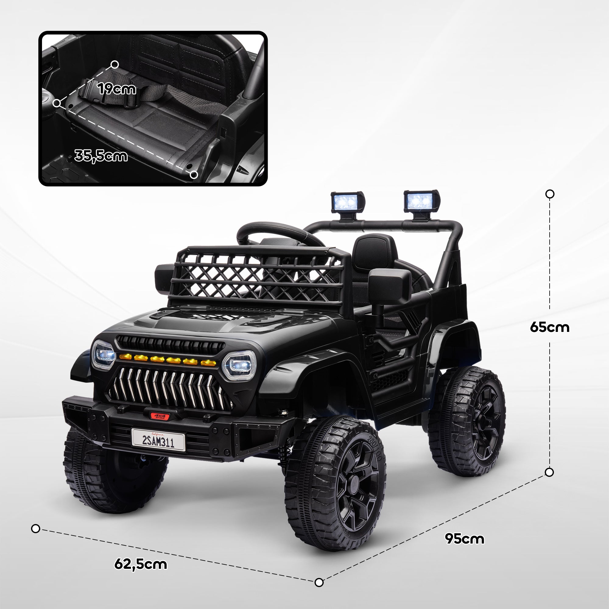 Kids Electric Car for +3 Years Children 12V Battery Powered Children's Electric Car with Remote Control Adjustable Speed USB Headlights Horn Black