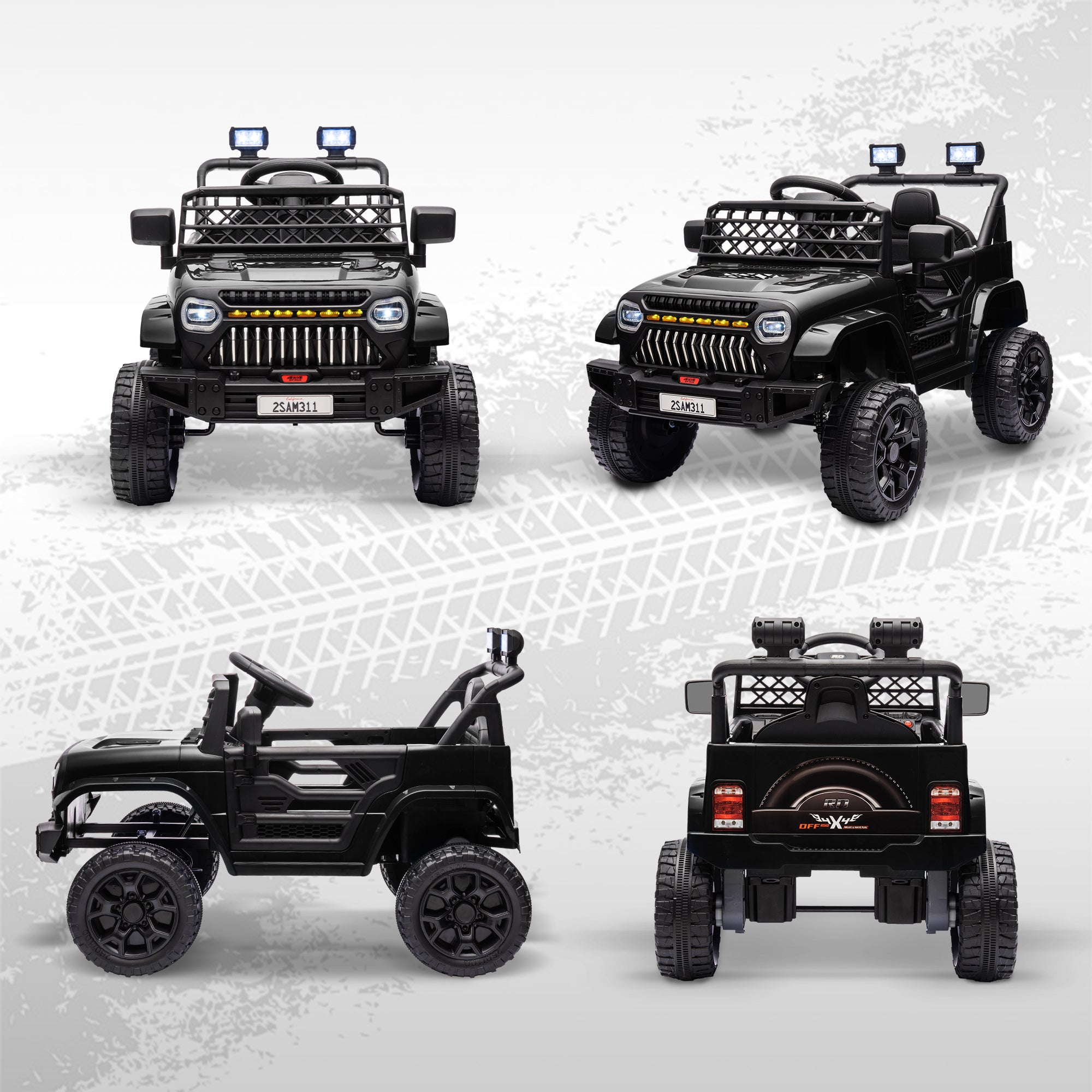 Kids Electric Car for +3 Years Children 12V Battery Powered Children's Electric Car with Remote Control Adjustable Speed USB Headlights Horn Black
