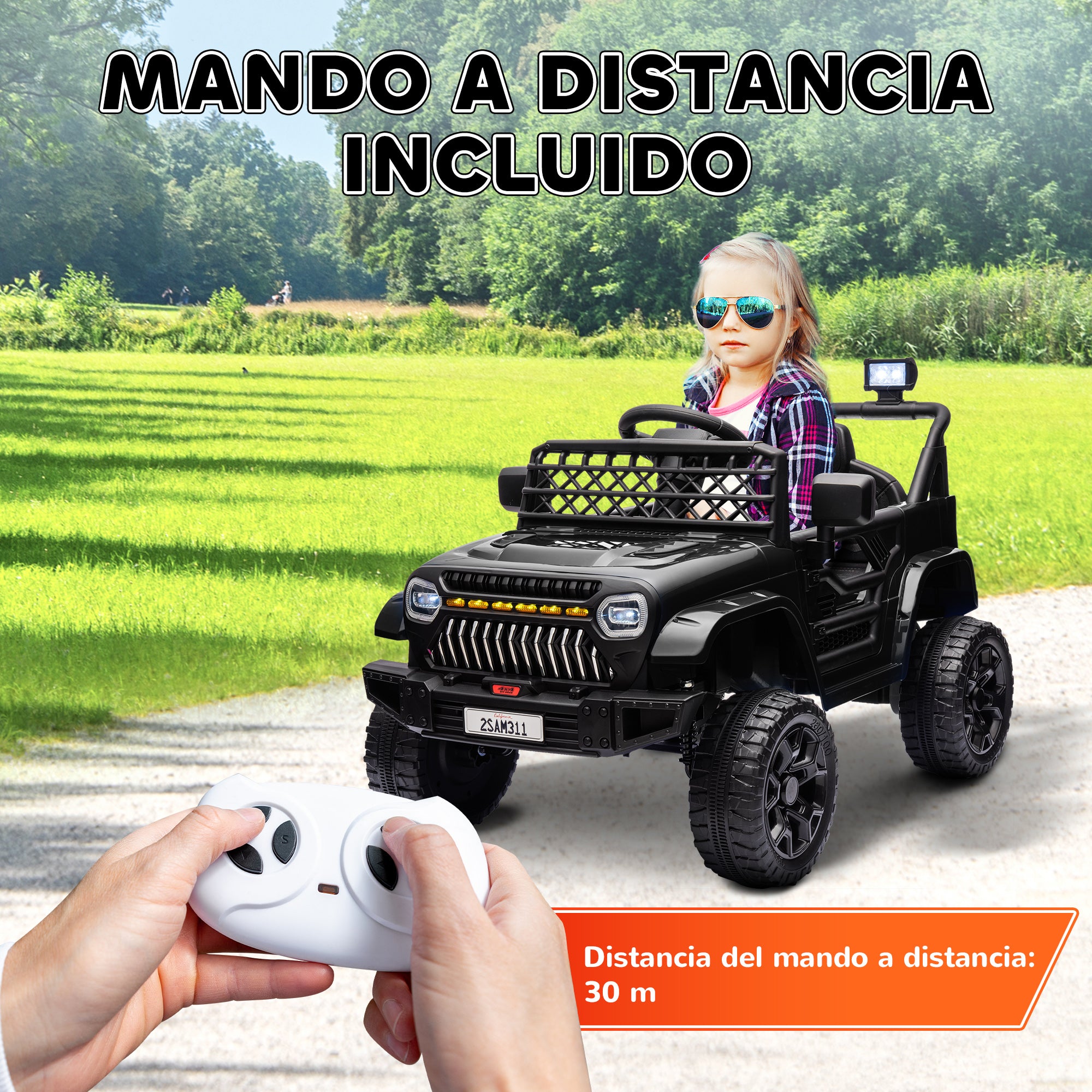 Kids Electric Car for +3 Years Children 12V Battery Powered Children's Electric Car with Remote Control Adjustable Speed USB Headlights Horn Black