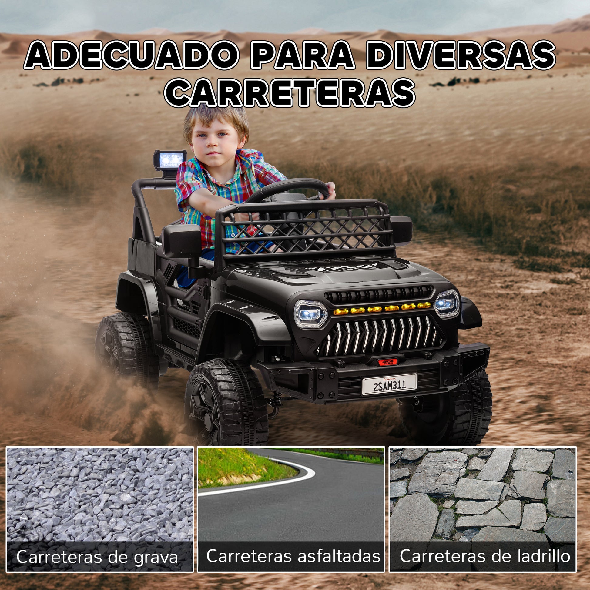 Kids Electric Car for +3 Years Children 12V Battery Powered Children's Electric Car with Remote Control Adjustable Speed USB Headlights Horn Black