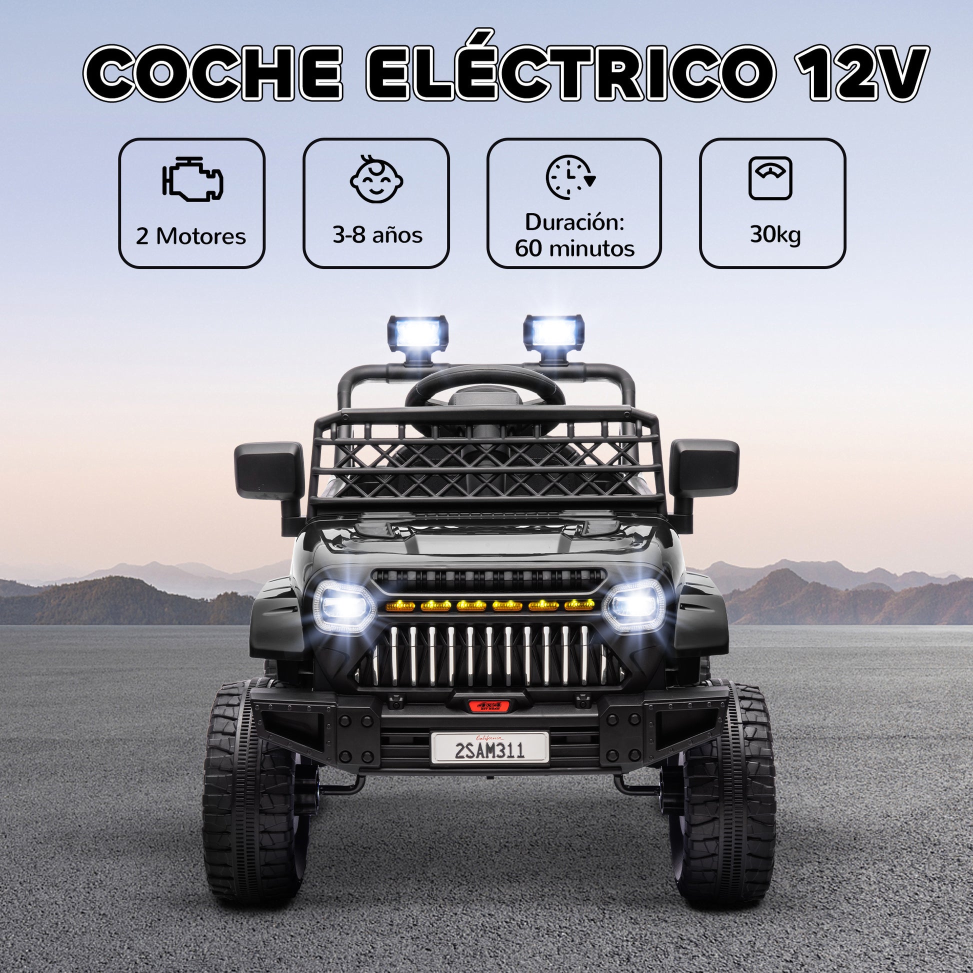 Kids Electric Car for +3 Years Children 12V Battery Powered Children's Electric Car with Remote Control Adjustable Speed USB Headlights Horn Black