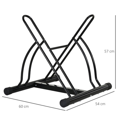 2-Bike Parking Stand Indoor Outdoor Stable Easy to Assemble Portable Non-Slip Pad Tubular Metal 60x54x57 cm Black
