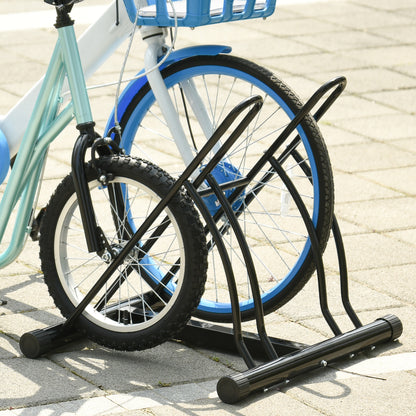 2-Bike Parking Stand Indoor Outdoor Stable Easy to Assemble Portable Non-Slip Pad Tubular Metal 60x54x57 cm Black