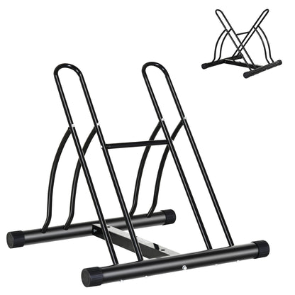 2-Bike Parking Stand Indoor Outdoor Stable Easy to Assemble Portable Non-Slip Pad Tubular Metal 60x54x57 cm Black