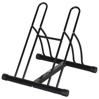 2-Bike Parking Stand Indoor Outdoor Stable Easy to Assemble Portable Non-Slip Pad Tubular Metal 60x54x57 cm Black