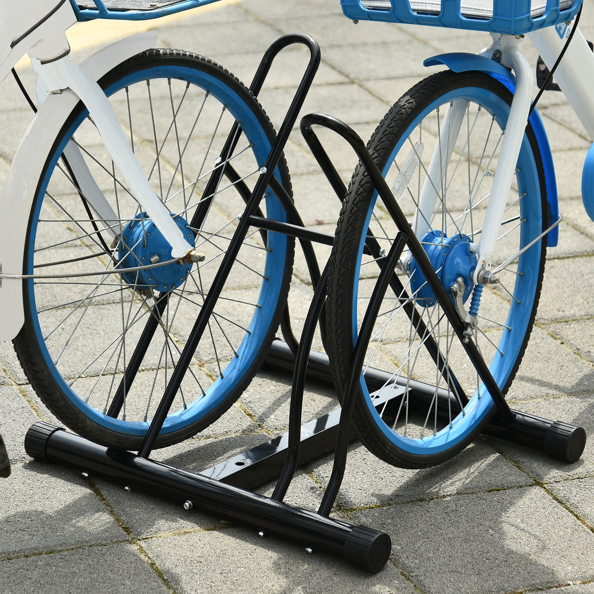 2-Bike Parking Stand Indoor Outdoor Stable Easy to Assemble Portable Non-Slip Pad Tubular Metal 60x54x57 cm Black