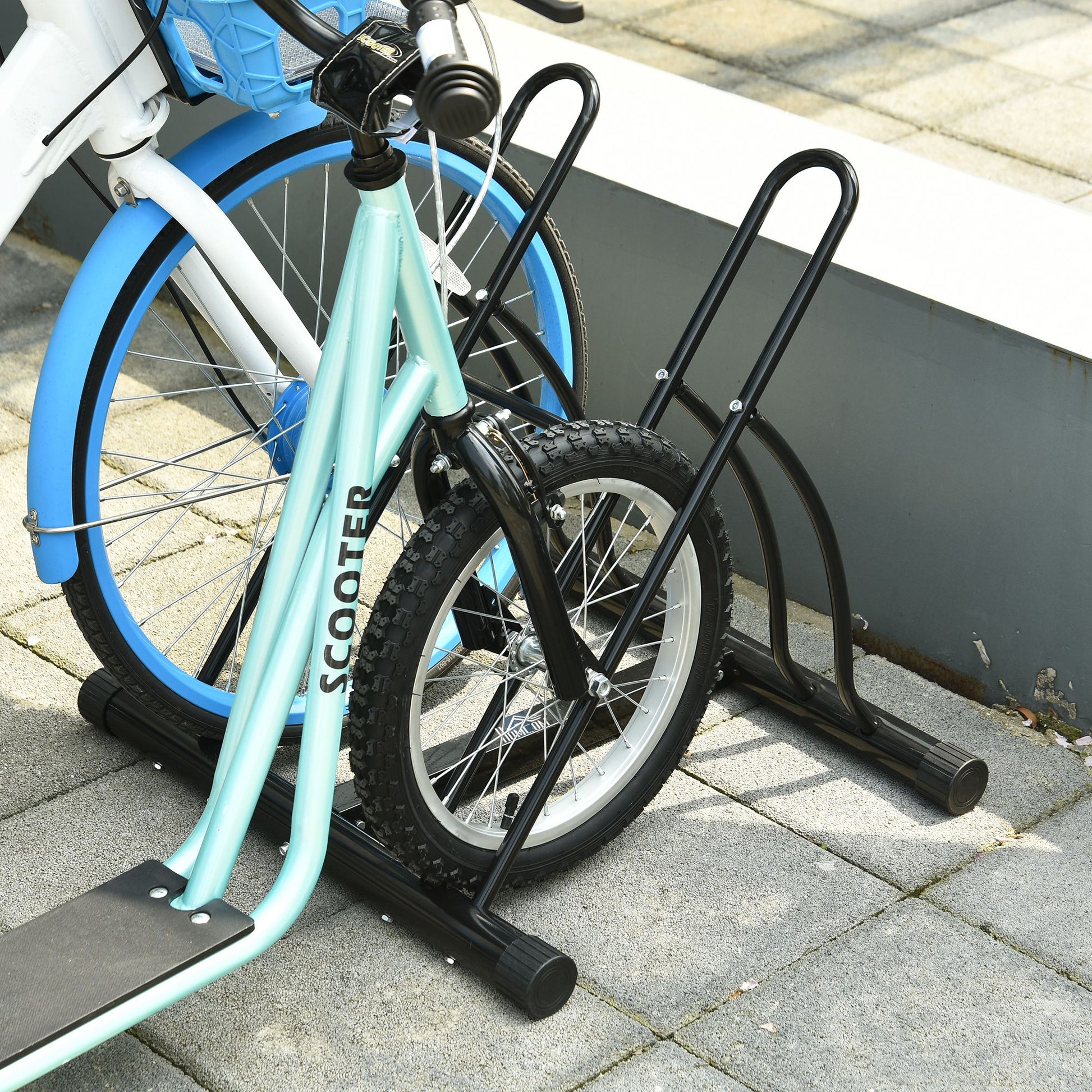 2-Bike Parking Stand Indoor Outdoor Stable Easy to Assemble Portable Non-Slip Pad Tubular Metal 60x54x57 cm Black