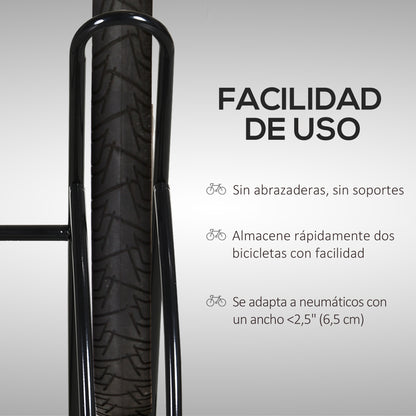 2-Bike Parking Stand Indoor Outdoor Stable Easy to Assemble Portable Non-Slip Pad Tubular Metal 60x54x57 cm Black