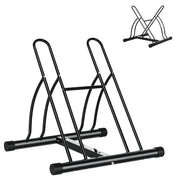 2-Bike Parking Stand Indoor Outdoor Stable Easy to Assemble Portable Non-Slip Pad Tubular Metal 60x54x57 cm Black