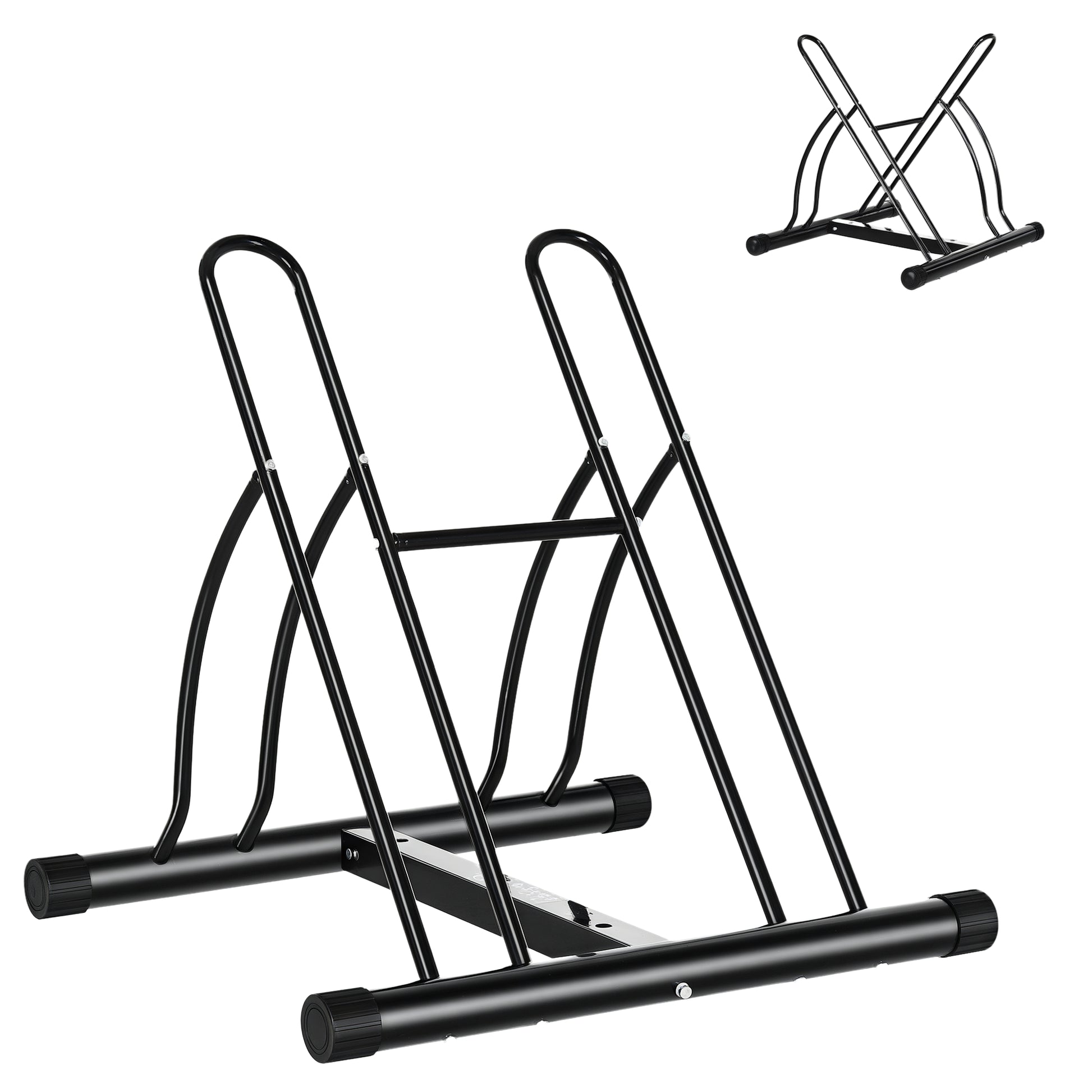 2-Bike Parking Stand Indoor Outdoor Stable Easy to Assemble Portable Non-Slip Pad Tubular Metal 60x54x57 cm Black