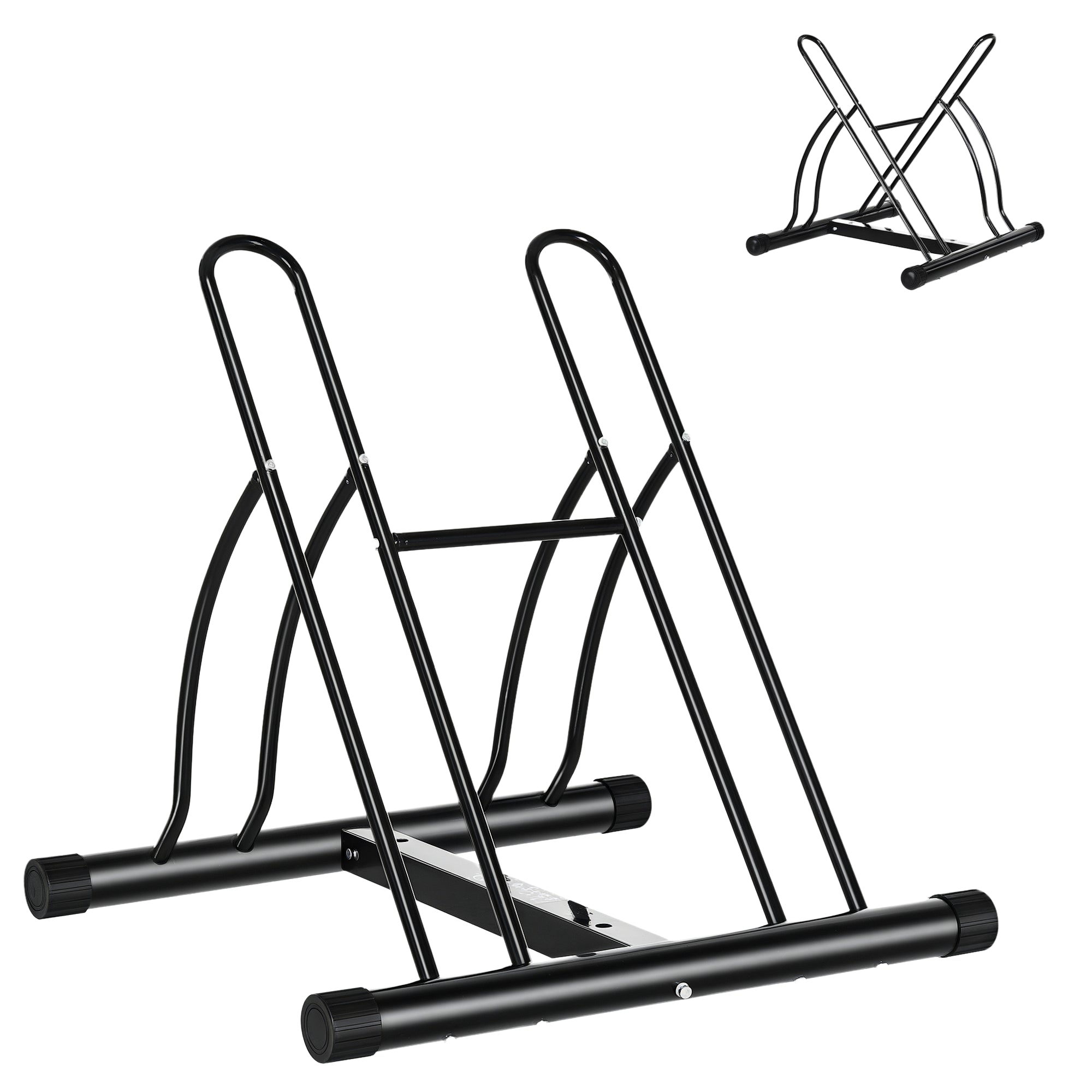 2-Bike Parking Stand Indoor Outdoor Stable Easy to Assemble Portable Non-Slip Pad Tubular Metal 60x54x57 cm Black