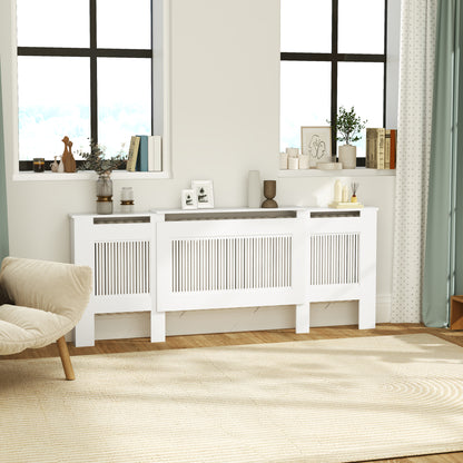 Radiator Cover Extendable Radiator Cover with Shelf, Slats, Radiator Cover Radiator Enclosure Radiator Cover 125-201 x 19 x 81.5 cm White