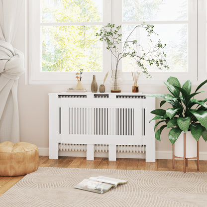 Radiator Cover Extendable Radiator Cover with Shelf, Slats, Radiator Cover Radiator Enclosure Radiator Cover 125-201 x 19 x 81.5 cm White