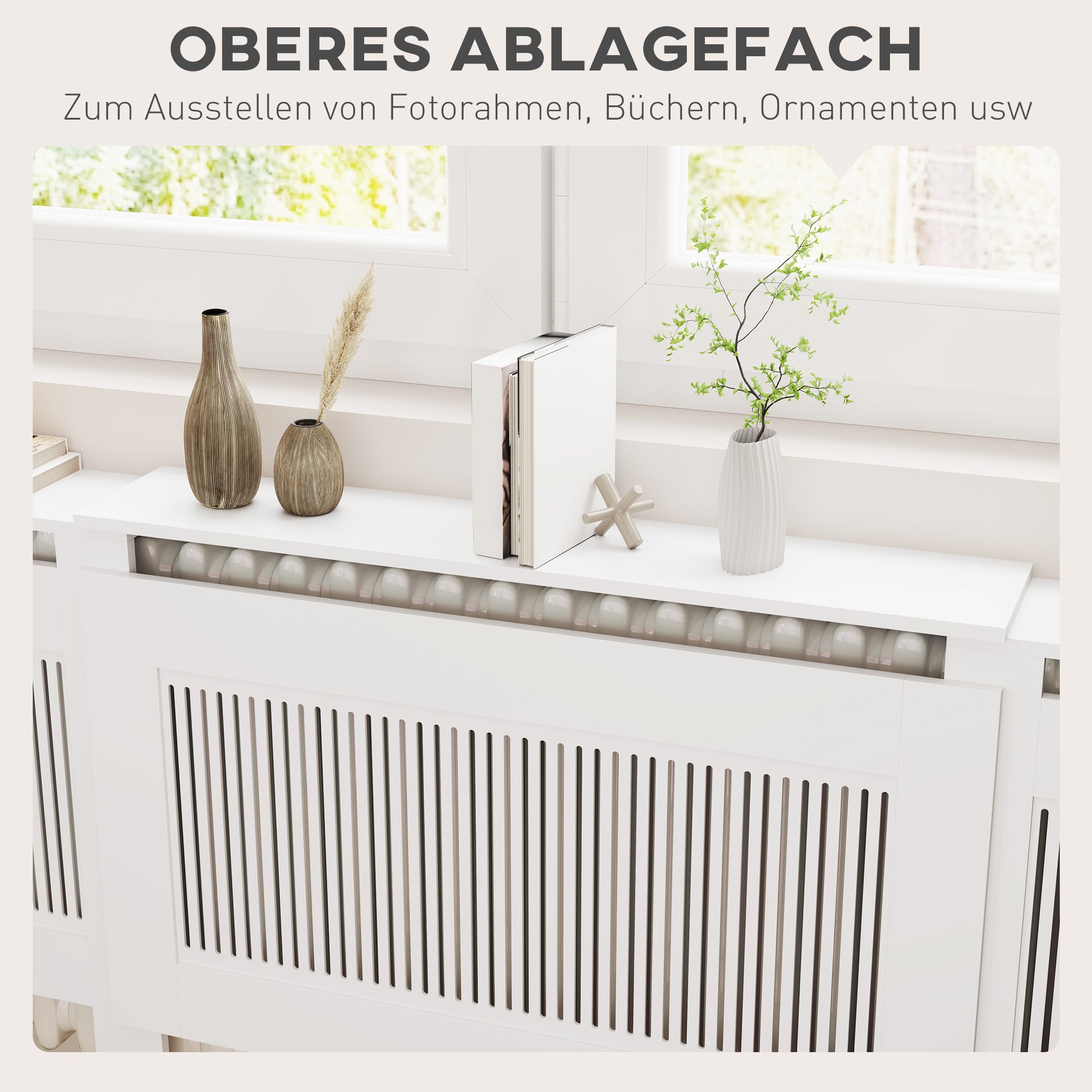 Radiator Cover Extendable Radiator Cover with Shelf, Slats, Radiator Cover Radiator Enclosure Radiator Cover 125-201 x 19 x 81.5 cm White