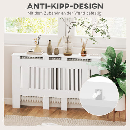 Radiator Cover Extendable Radiator Cover with Shelf, Slats, Radiator Cover Radiator Enclosure Radiator Cover 125-201 x 19 x 81.5 cm White