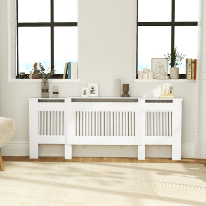 Radiator Cover Extendable Radiator Cover with Shelf, Slats, Radiator Cover Radiator Enclosure Radiator Cover 125-201 x 19 x 81.5 cm White