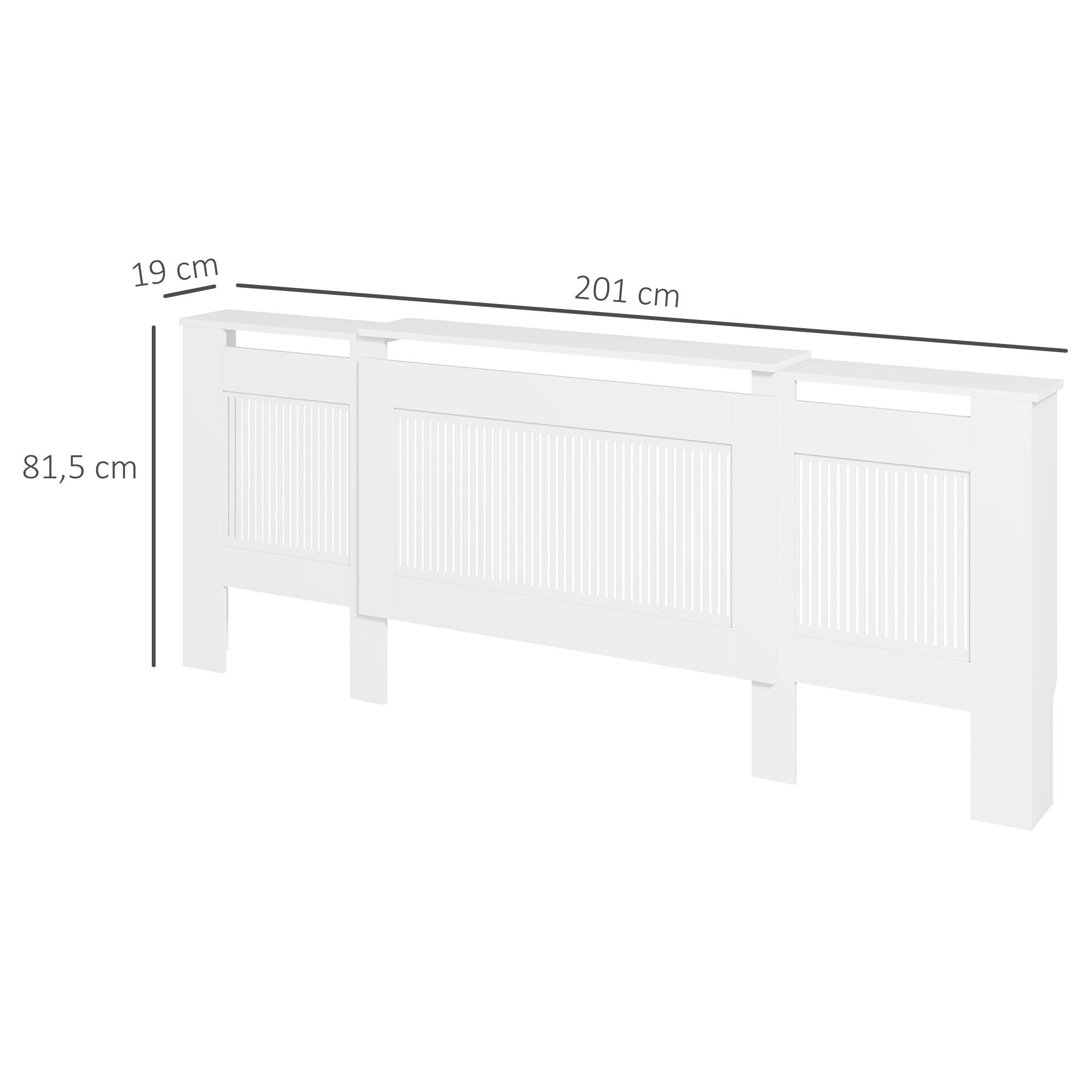 Radiator Cover Extendable Radiator Cover with Shelf, Slats, Radiator Cover Radiator Enclosure Radiator Cover 125-201 x 19 x 81.5 cm White