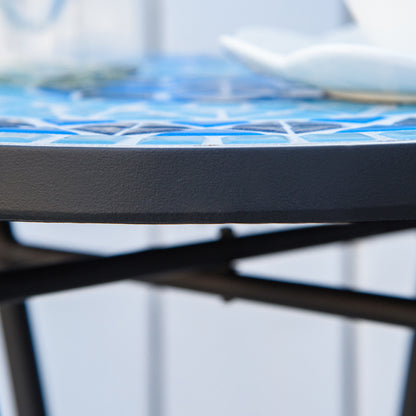 Round Garden Coffee Table with Ceramic Mosaic Top, Ф35.5x53.5cm, Blue