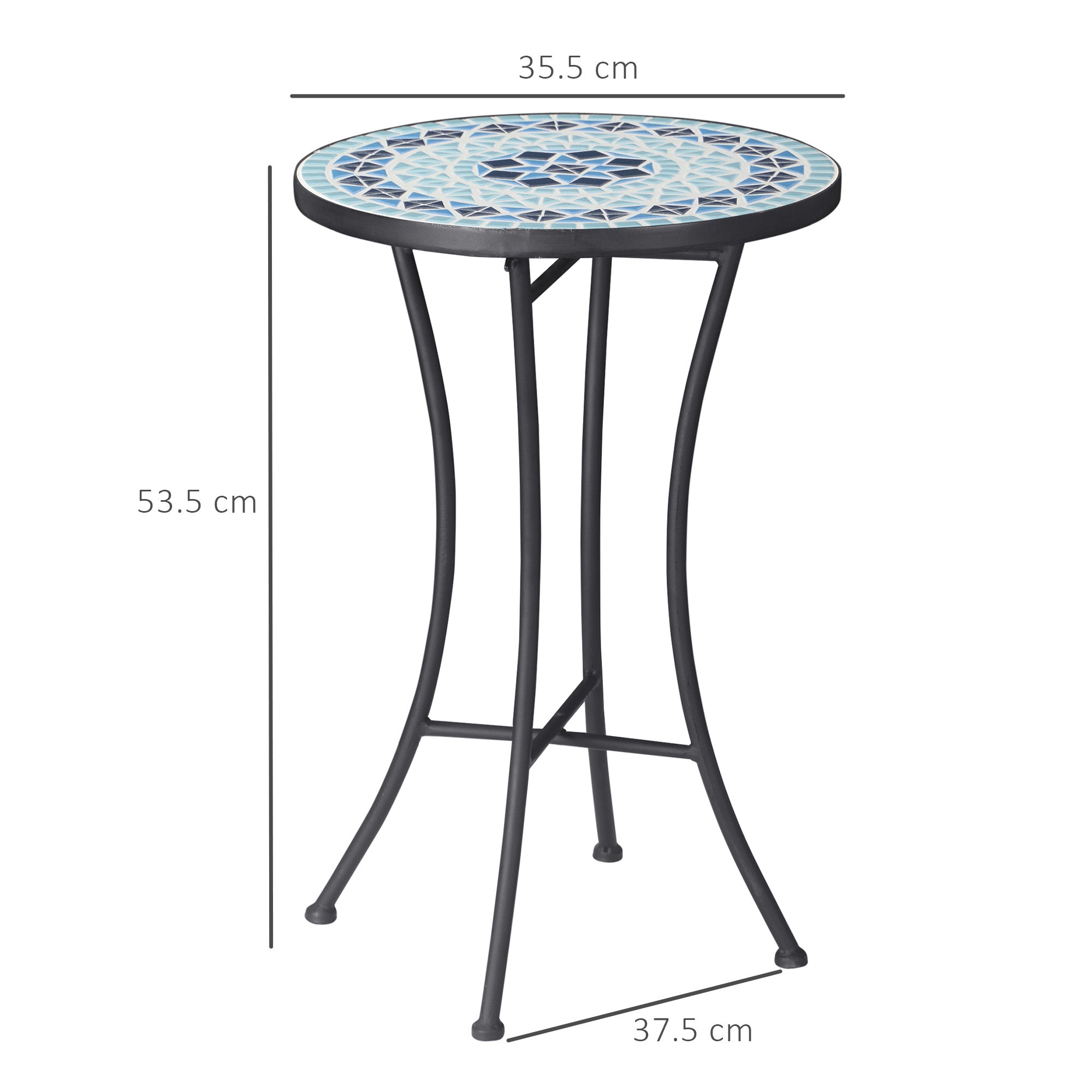 Round Garden Coffee Table with Ceramic Mosaic Top, Ф35.5x53.5cm, Blue