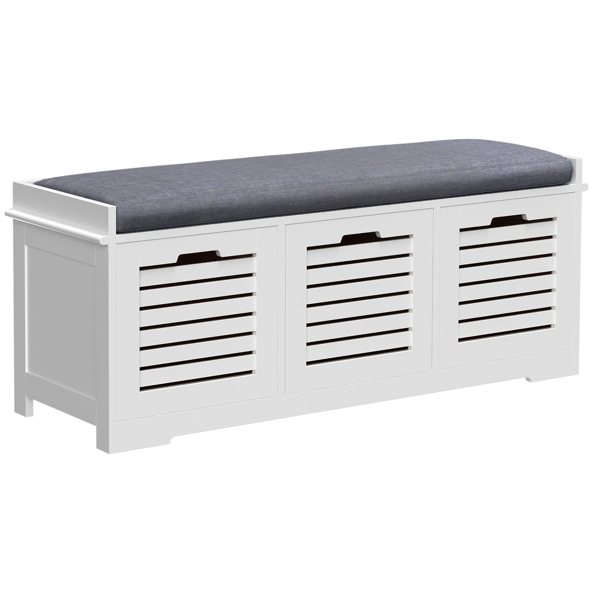 Shoe Bench Shoe Cabinet with 3 Drawers and Removable Seat Cushion, Storage Bench for Hallway, Entryway, Bedroom, dim. 108L x 35W x 43H cm, white