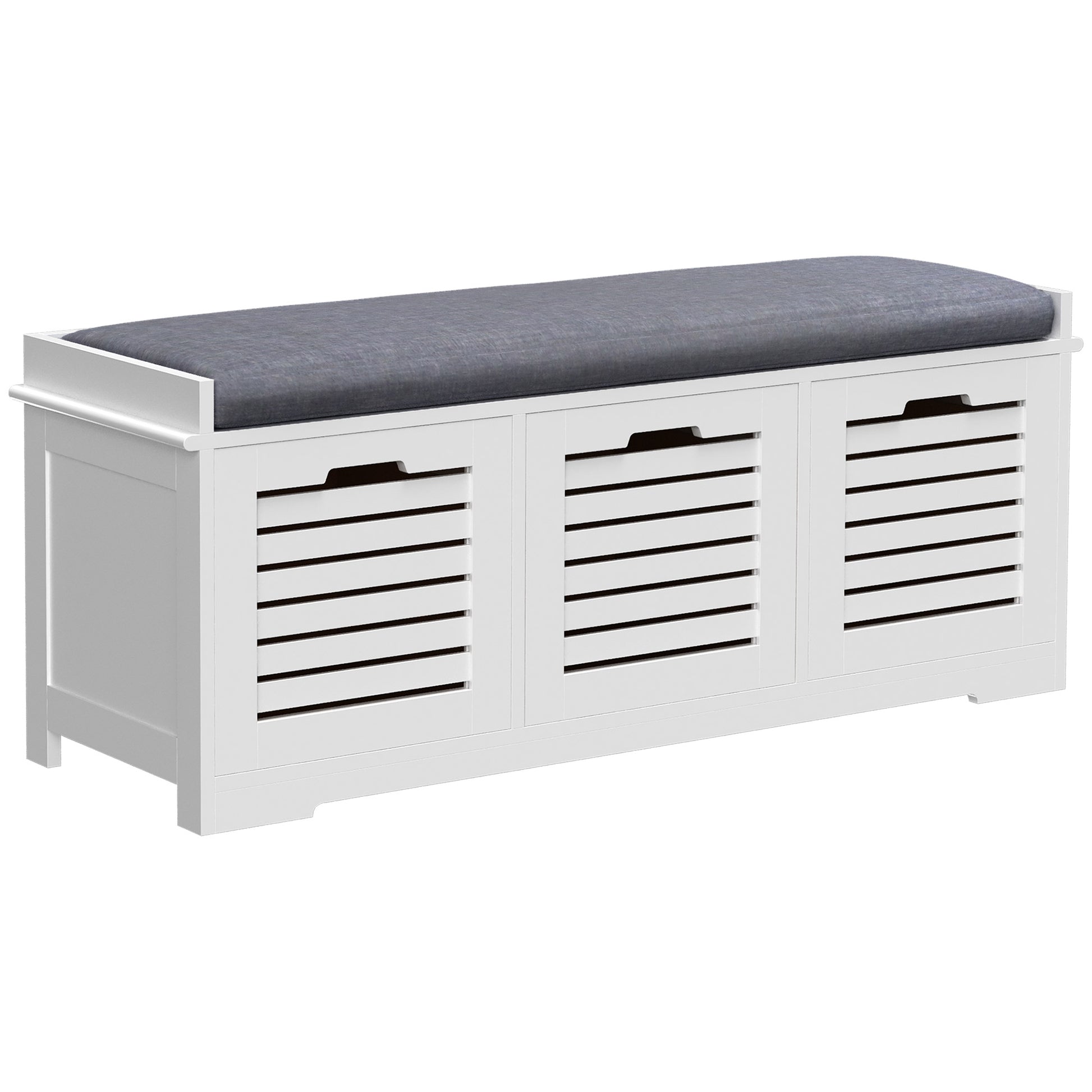 Shoe Bench Shoe Cabinet with 3 Drawers and Removable Seat Cushion, Storage Bench for Hallway, Entryway, Bedroom, dim. 108L x 35W x 43H cm, white
