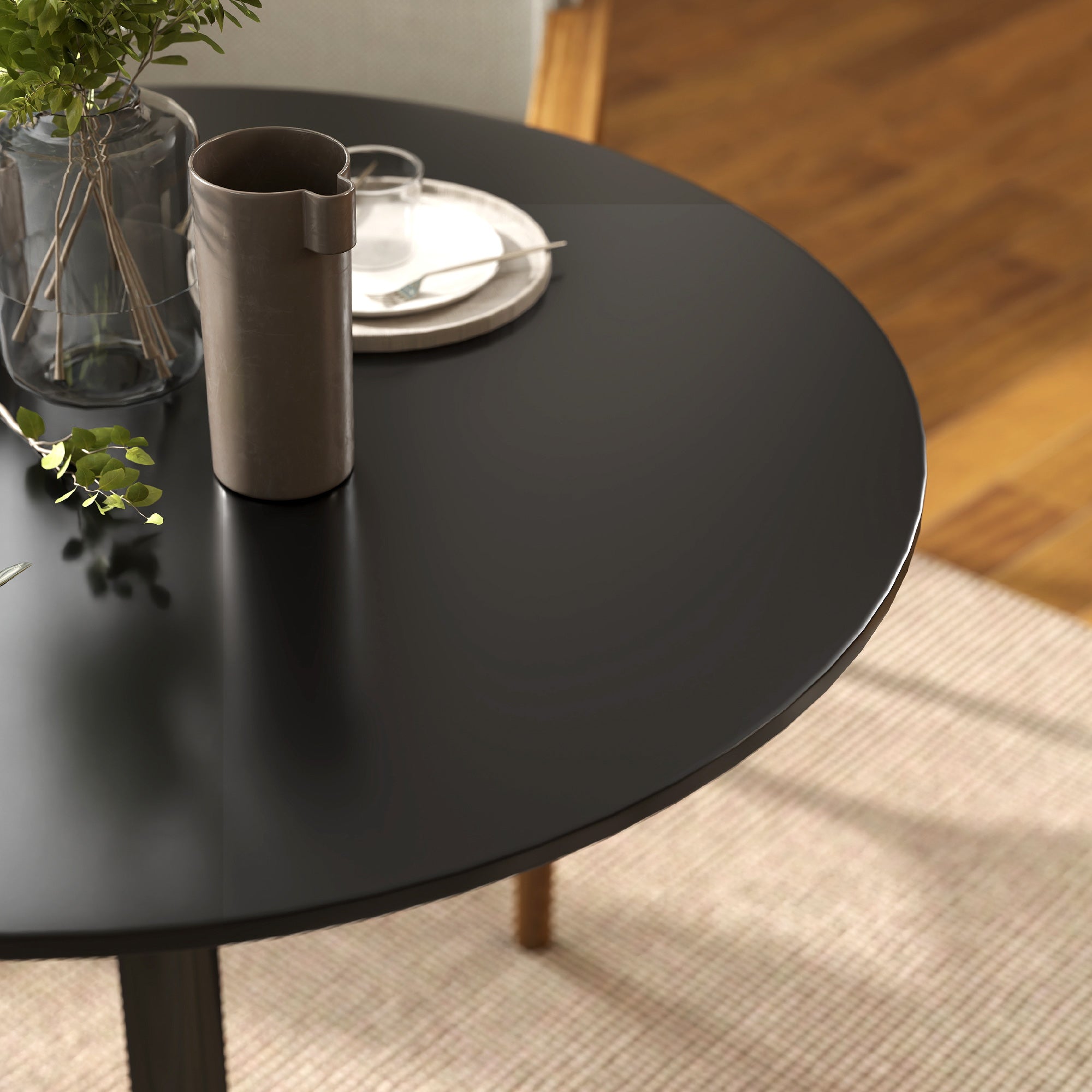 Round Dining Table 31.5" Ø x 29.5" H – 2-Person Kitchen Table with Powder-Coated Steel Pedestal and Anti-Slip Feet, Modern Small Dining Table, Black