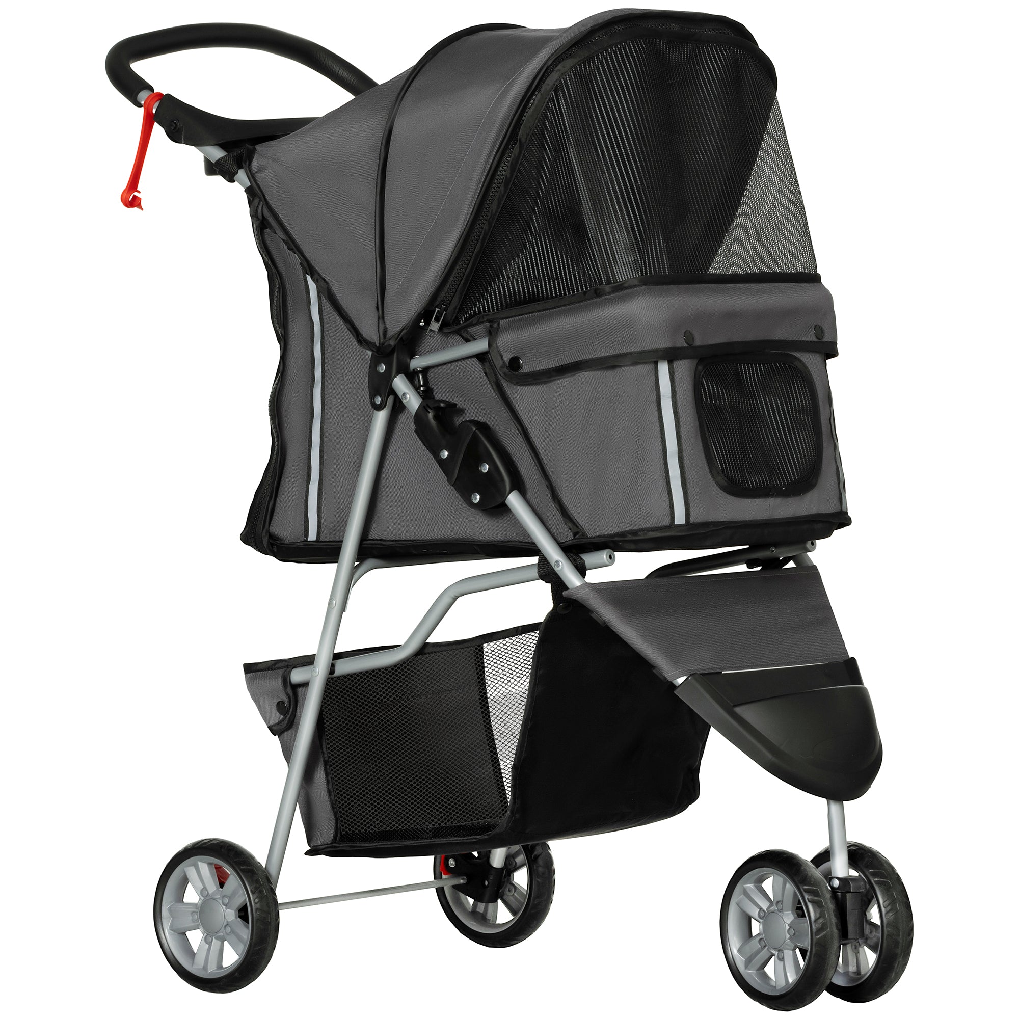 Dog Stroller Foldable Cat Stroller with Pillow Mesh Windows Cup Holder Storage Bag Cat Carriage Buggy Dark Gray