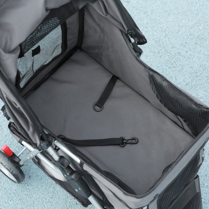 Dog Stroller Foldable Cat Stroller with Pillow Mesh Windows Cup Holder Storage Bag Cat Carriage Buggy Dark Gray