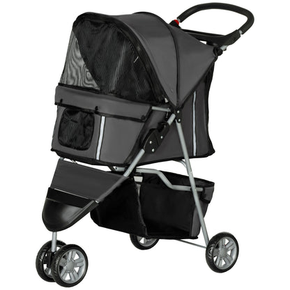 Dog Stroller Foldable Cat Stroller with Pillow Mesh Windows Cup Holder Storage Bag Cat Carriage Buggy Dark Gray