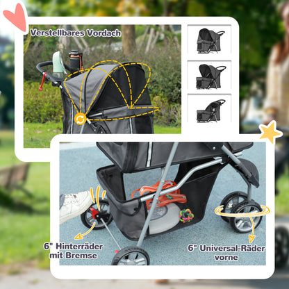 Dog Stroller Foldable Cat Stroller with Pillow Mesh Windows Cup Holder Storage Bag Cat Carriage Buggy Dark Gray