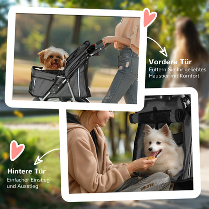 Dog Stroller Foldable Cat Stroller with Pillow Mesh Windows Cup Holder Storage Bag Cat Carriage Buggy Dark Gray