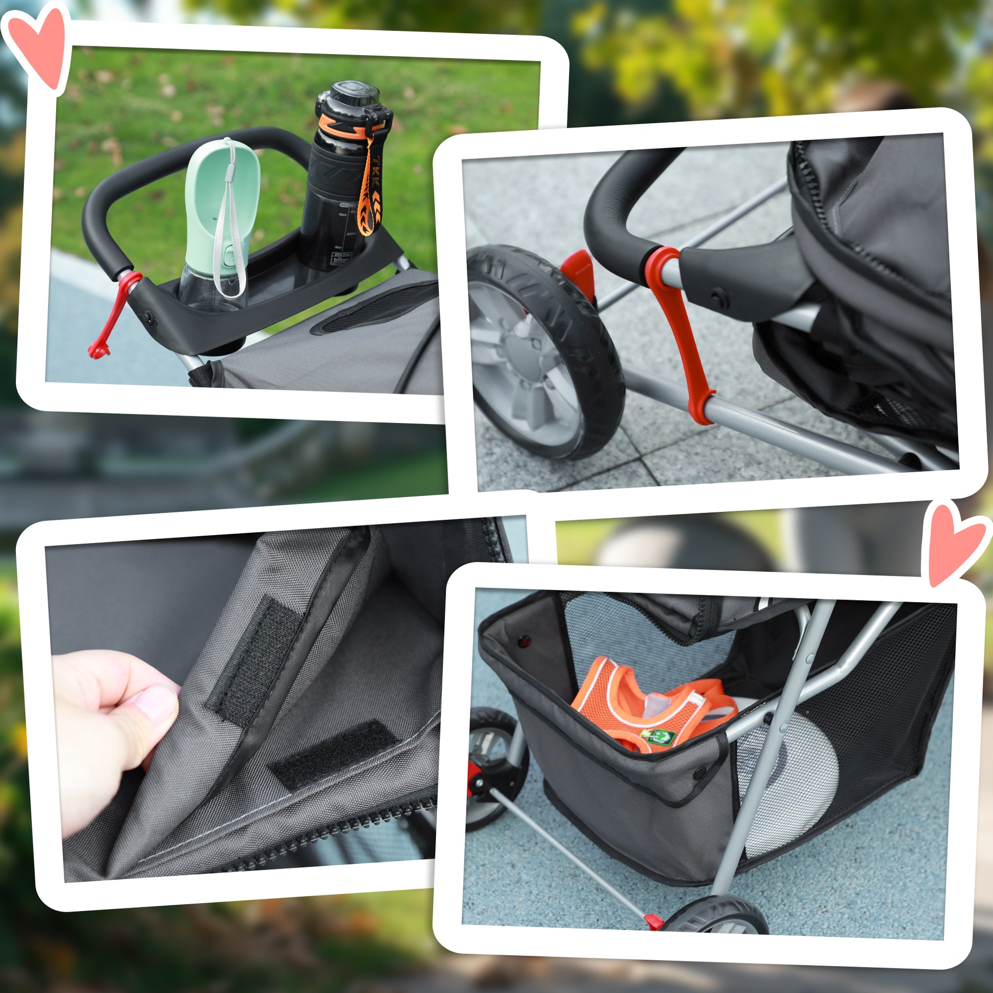 Dog Stroller Foldable Cat Stroller with Pillow Mesh Windows Cup Holder Storage Bag Cat Carriage Buggy Dark Gray