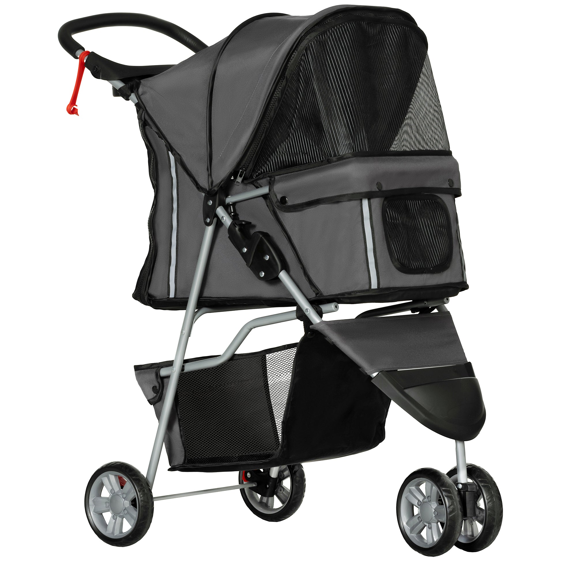 Dog Stroller Foldable Cat Stroller with Pillow Mesh Windows Cup Holder Storage Bag Cat Carriage Buggy Dark Gray