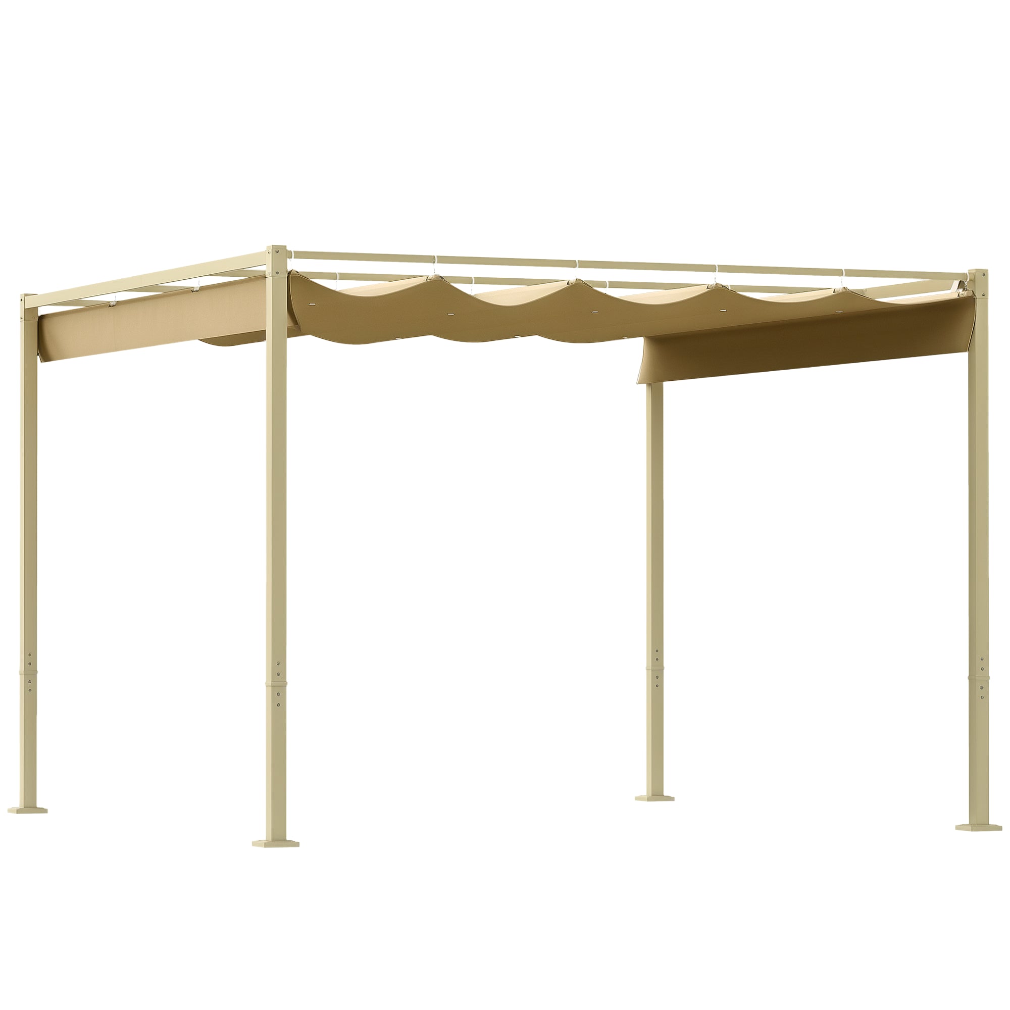 Outdoor Garden Pergola 3 x 3 m Retractable Sliding Pergola with Magnetic Fixing, High-Density 180g/m² Polyester Canopy, UPF30+ Sun Shelter, for Terrace, Patio, Khaki