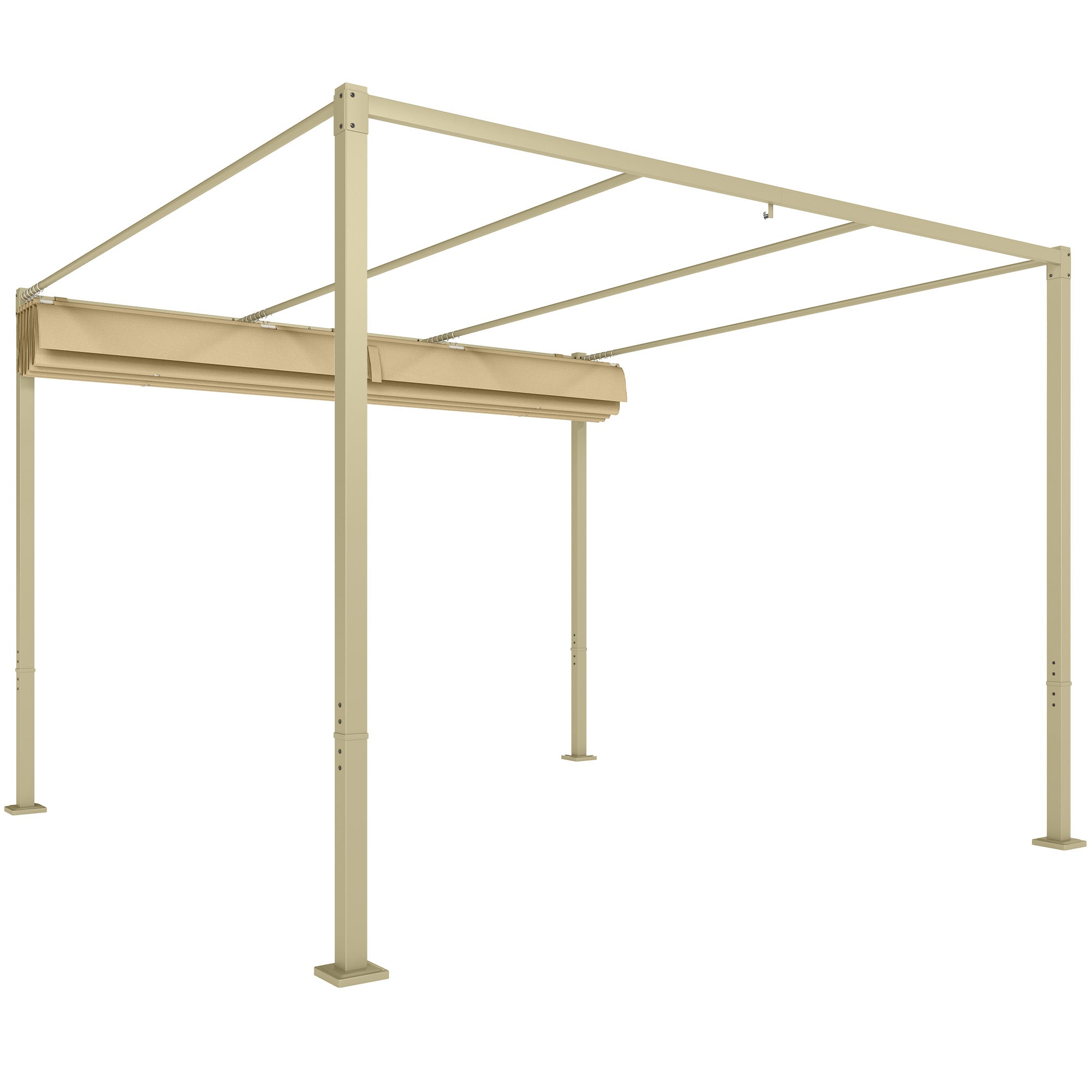Outdoor Garden Pergola 3 x 3 m Retractable Sliding Pergola with Magnetic Fixing, High-Density 180g/m² Polyester Canopy, UPF30+ Sun Shelter, for Terrace, Patio, Khaki