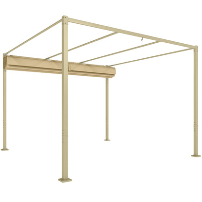 Outdoor Garden Pergola 3 x 3 m Retractable Sliding Pergola with Magnetic Fixing, High-Density 180g/m² Polyester Canopy, UPF30+ Sun Shelter, for Terrace, Patio, Khaki