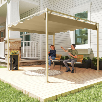 Outdoor Garden Pergola 3 x 3 m Retractable Sliding Pergola with Magnetic Fixing, High-Density 180g/m² Polyester Canopy, UPF30+ Sun Shelter, for Terrace, Patio, Khaki
