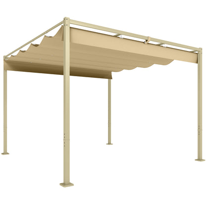 Outdoor Garden Pergola 3 x 3 m Retractable Sliding Pergola with Magnetic Fixing, High-Density 180g/m² Polyester Canopy, UPF30+ Sun Shelter, for Terrace, Patio, Khaki