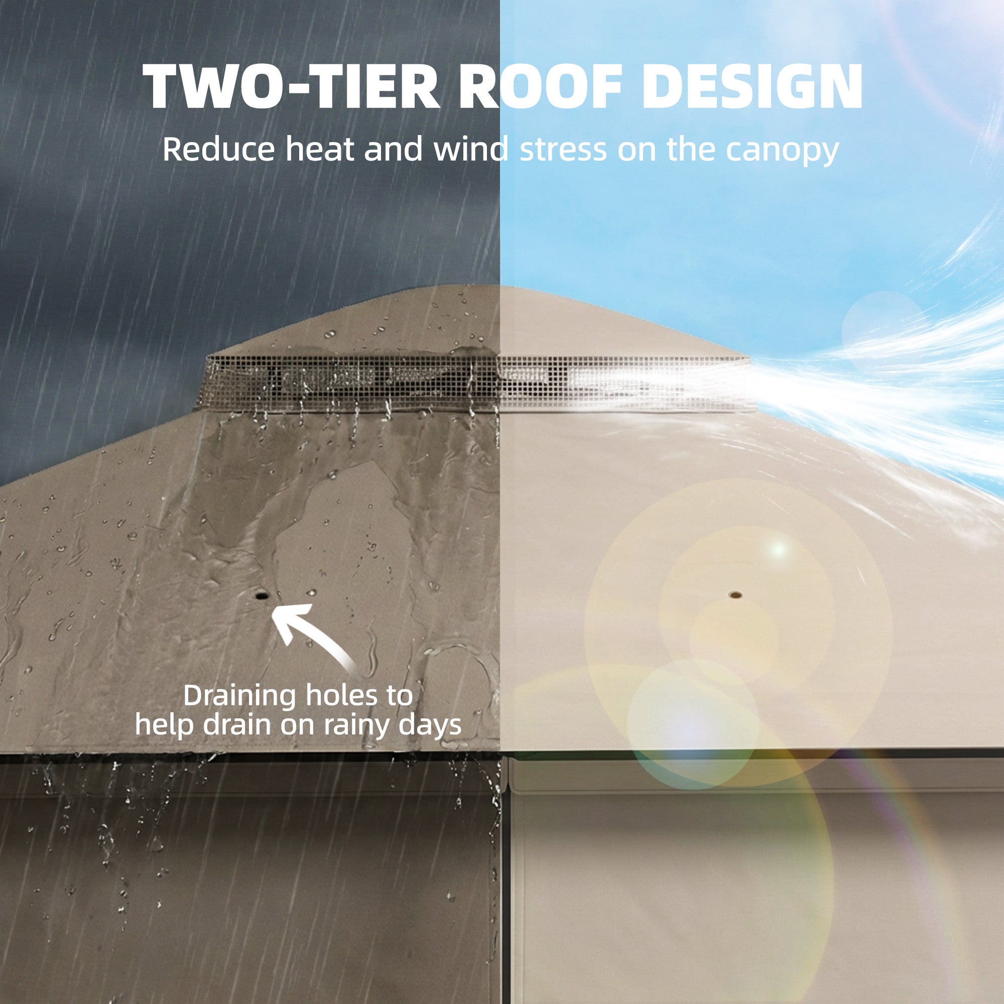 Metal Garden Gazebo 11.8 x 9.8 ft (3.6 x 3.0 m) – Water-Resistant, Stable & Winter-Ready with Double Roof, Mosquito Net, Side Curtains, Drainage Holes — Khaki