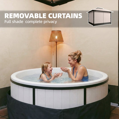 Metal Garden Gazebo 11.8 x 9.8 ft (3.6 x 3.0 m) – Water-Resistant, Stable & Winter-Ready with Double Roof, Mosquito Net, Side Curtains, Drainage Holes — Khaki