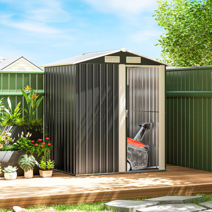 Zinc-Coated Steel Garden Shed, Tool Storage Shed with Sloping Roof and 4 Air Vents, 152x132x188cm, Dark Grey and White