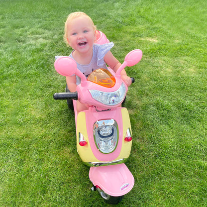 Electric Children's Motorcycle Electric Motorcycle Kids Electric Car Tricycle, 6V, Metal+PP, 108x51x75cm (Pink+Yellow)