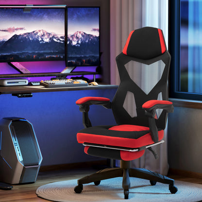 Ergonomic Office Chair, Gaming Chair, Swivel Chair with Footrest, PC Chair, Executive Chair, adjustable height, Polyester, Black+Red, 58 x 63 x 112-122 cm