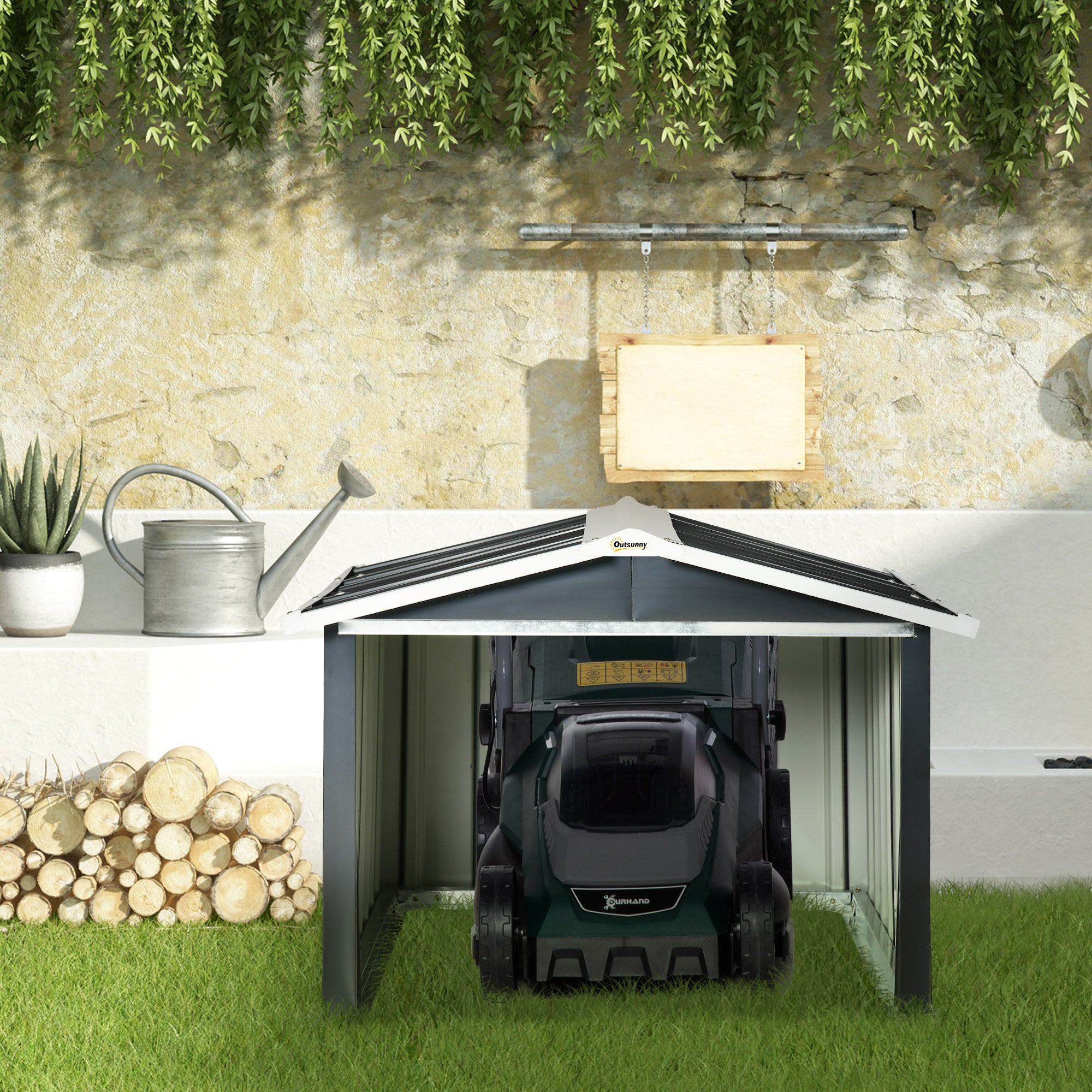 Lawnmower Storage Shed for Robot Lawnmower - robot lawn mower garage - gray steel sheet
