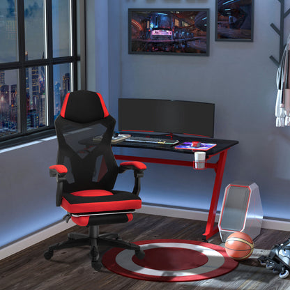 Ergonomic Office Chair, Gaming Chair, Swivel Chair with Footrest, PC Chair, Executive Chair, adjustable height, Polyester, Black+Red, 58 x 63 x 112-122 cm