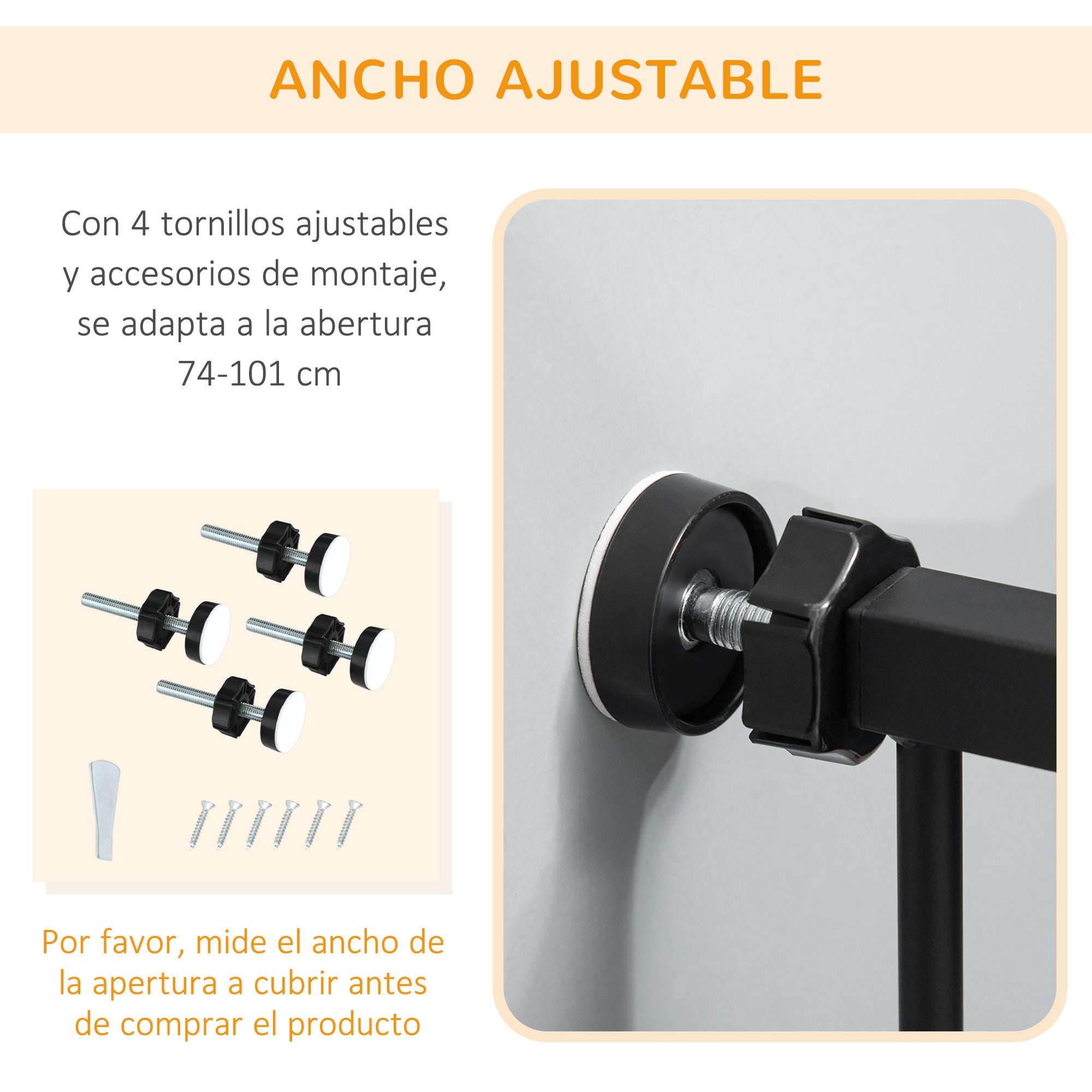 Dog Safety Barrier with 1 Small Door 74-101x104.1 cm Extendable Pet Barrier with Automatic Locking System and Double Lock for Door Hallway Stairs Black