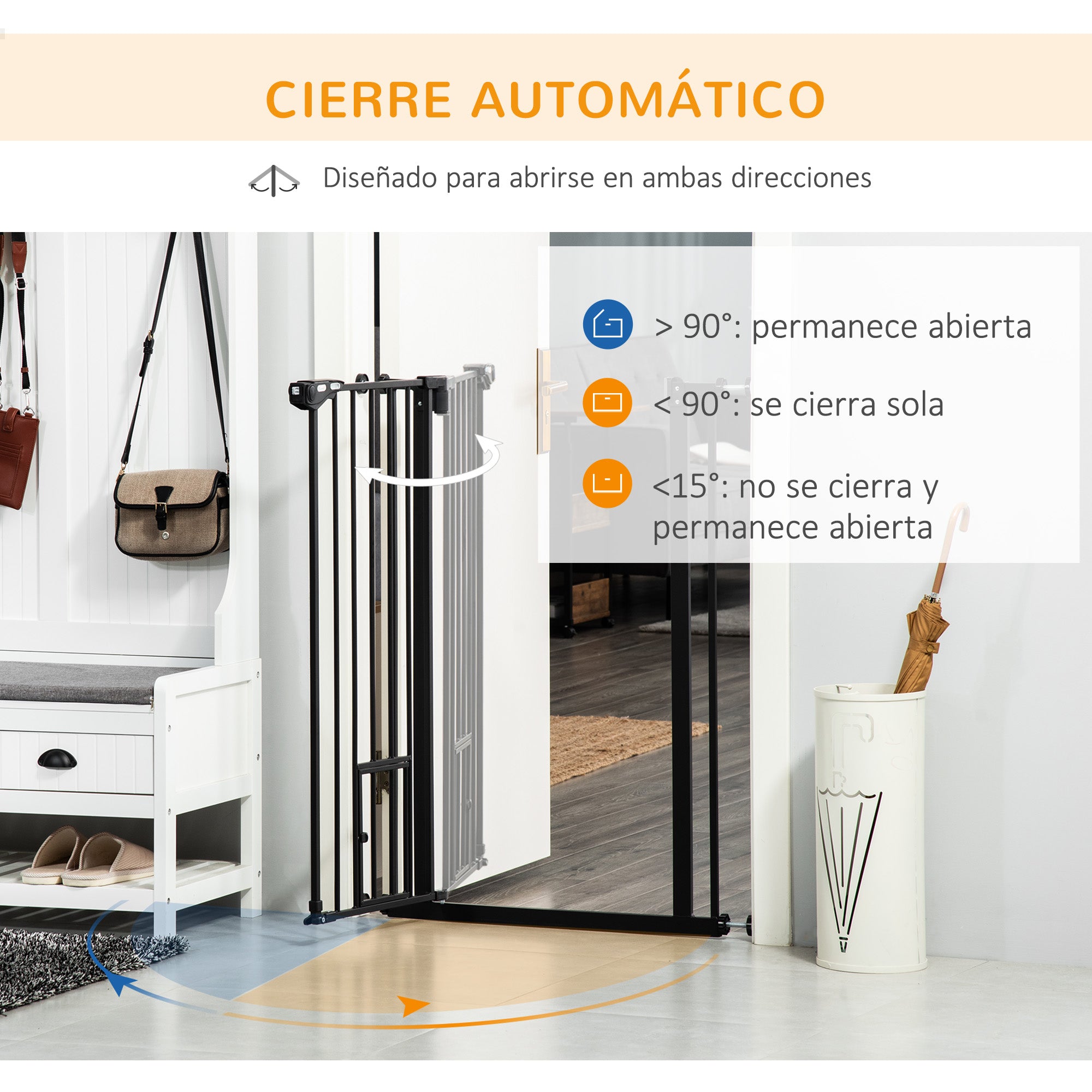 Dog Safety Barrier with 1 Small Door 74-101x104.1 cm Extendable Pet Barrier with Automatic Locking System and Double Lock for Door Hallway Stairs Black